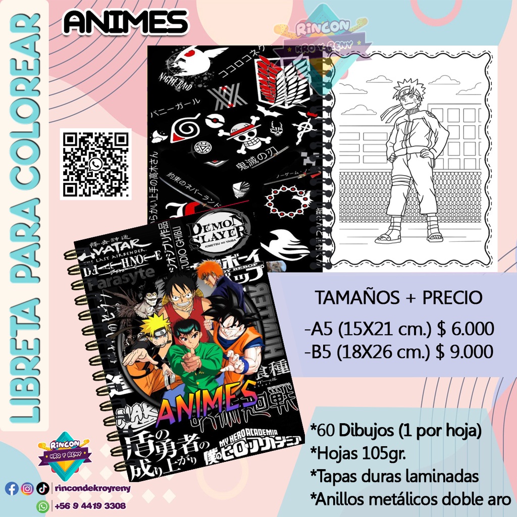 Libreta para Colorear Series Animes