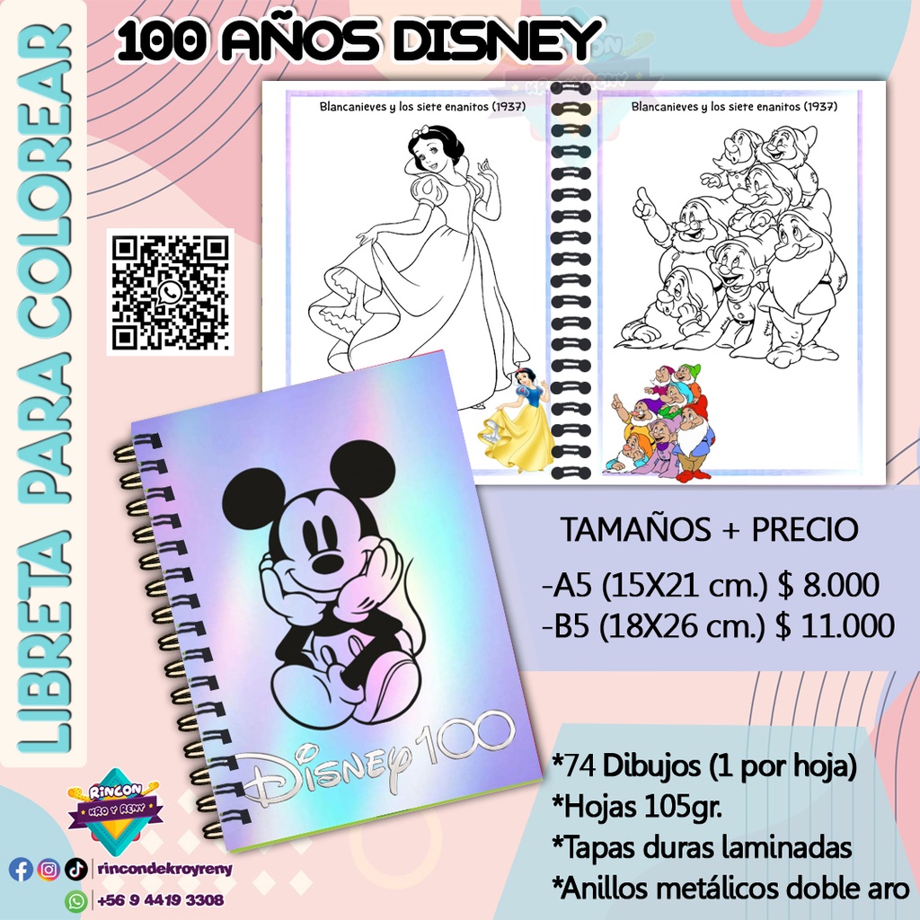 Libreta para Colorear 100 Años Disney