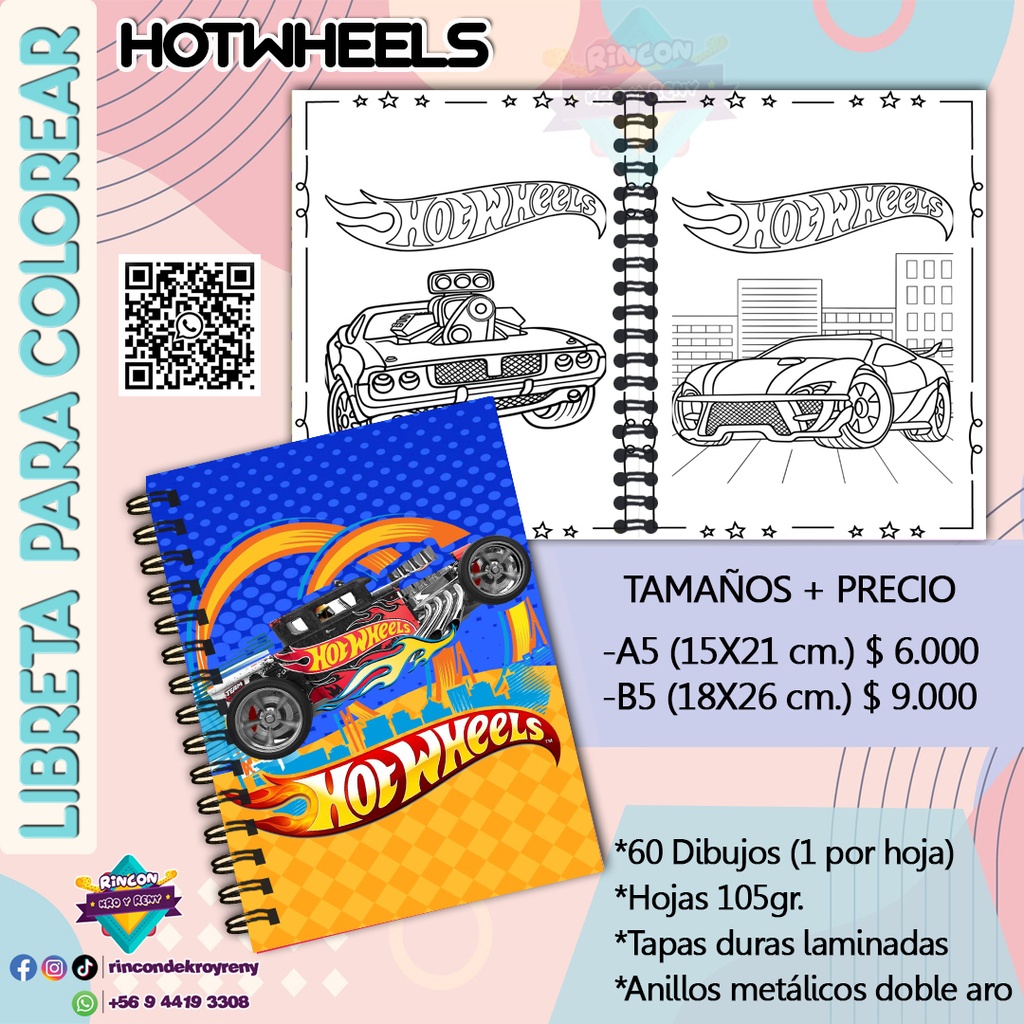 Libreta para Colorear Hotwheels