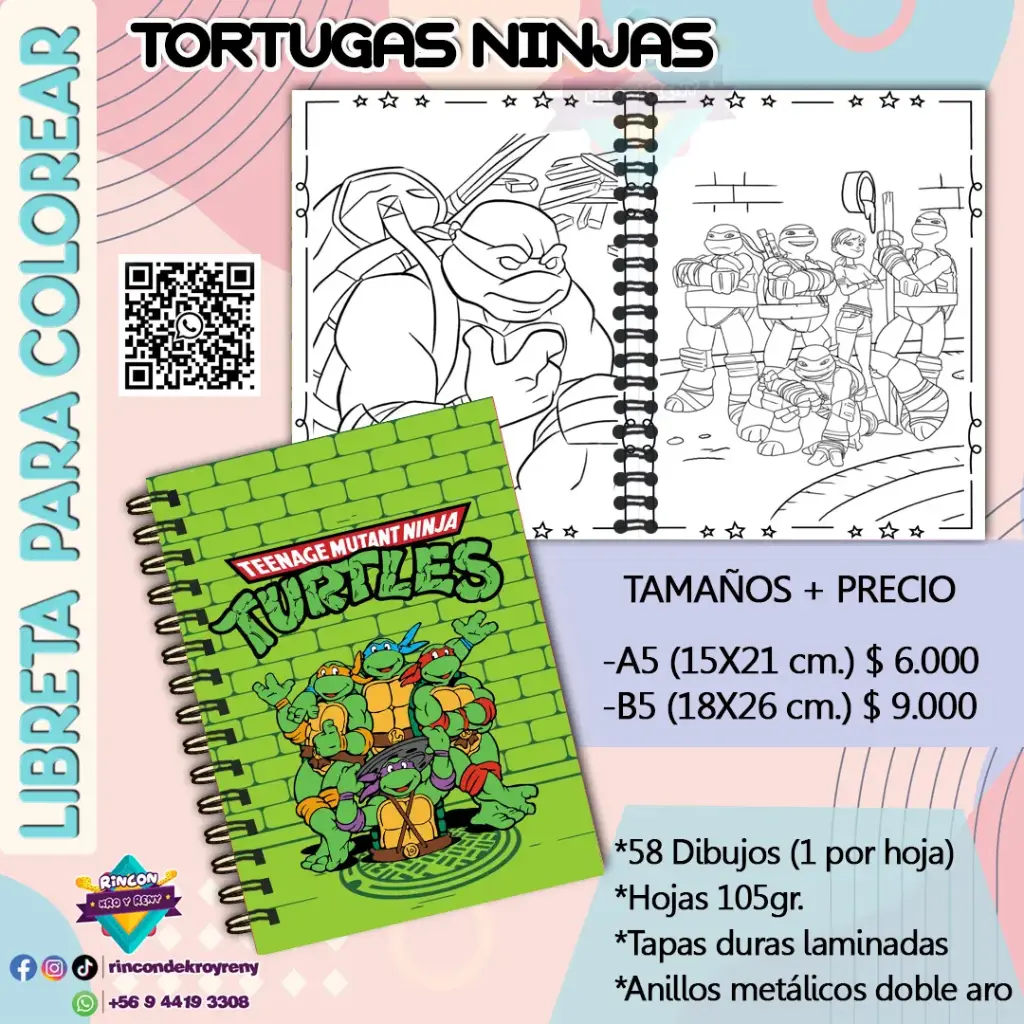 Libreta para Colorear Tortugas Ninjas