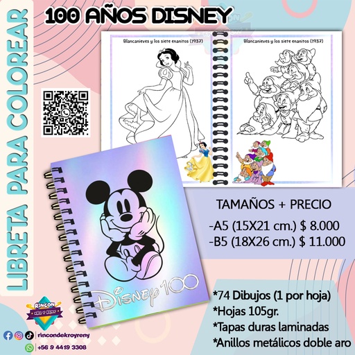 Libreta para Colorear 100 Años Disney