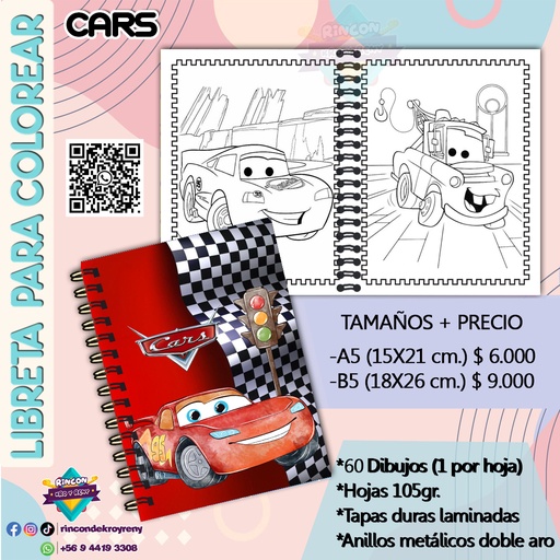 Libreta para Colorear Cars