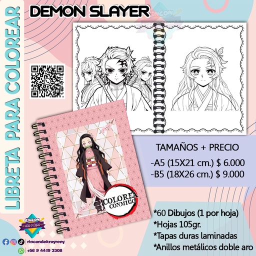 Libreta para Colorear Demon Slayer