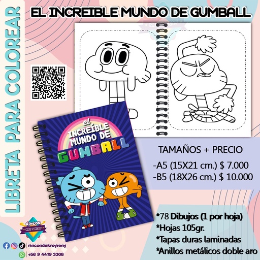 Libreta para Colorear El Increíble Mundo de Gumball