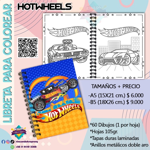 Libreta para Colorear Hotwheels