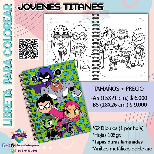 Libreta para Colorear Jovenes Titanes