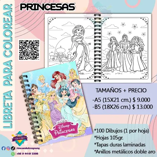 Libreta para Colorear Pincesas Disney